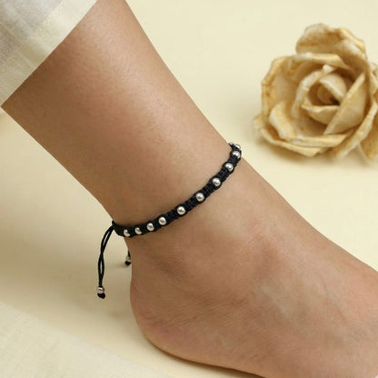 Silver Round Balls Nazarbattu Thread anklet