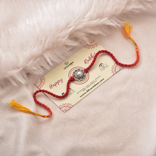 Silver Natural Pearl Flower Rakhi