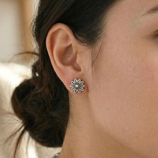 Silver Sun flower Stud Earrings