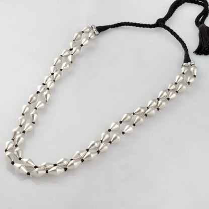 Silver Two Layered Dholki Beads Necklace