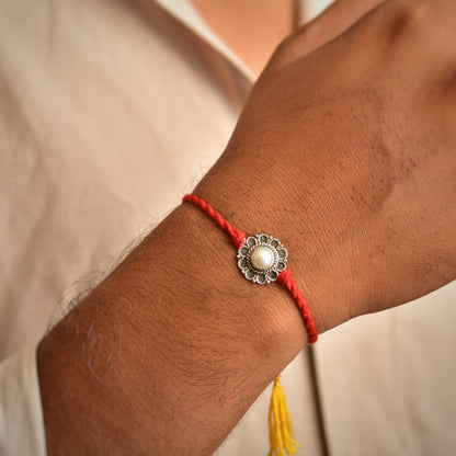 Silver Natural Pearl Flower Rakhi