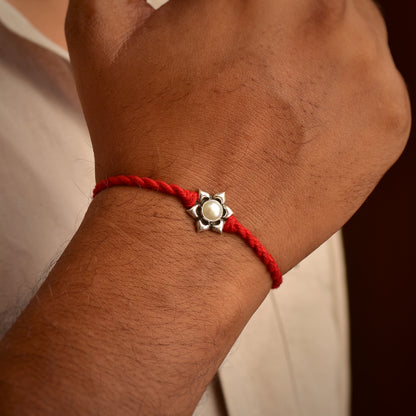 Silver Natural Pearl Daisy Flower Rakhi
