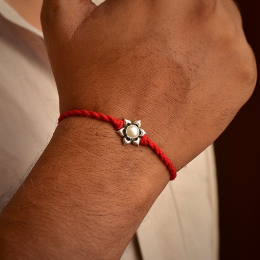 Silver Natural Pearl Daisy Flower Rakhi