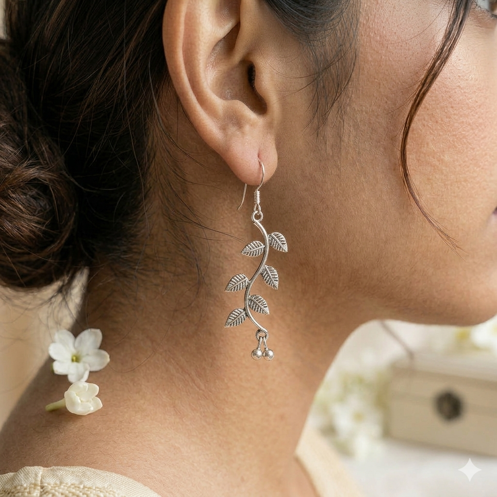 Silver Leaf Dangle Earrings