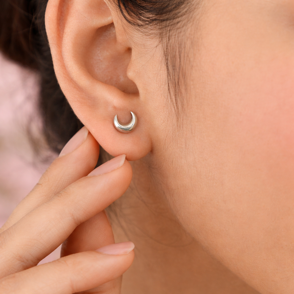Silver chandrama Stud and cartilage Earrings