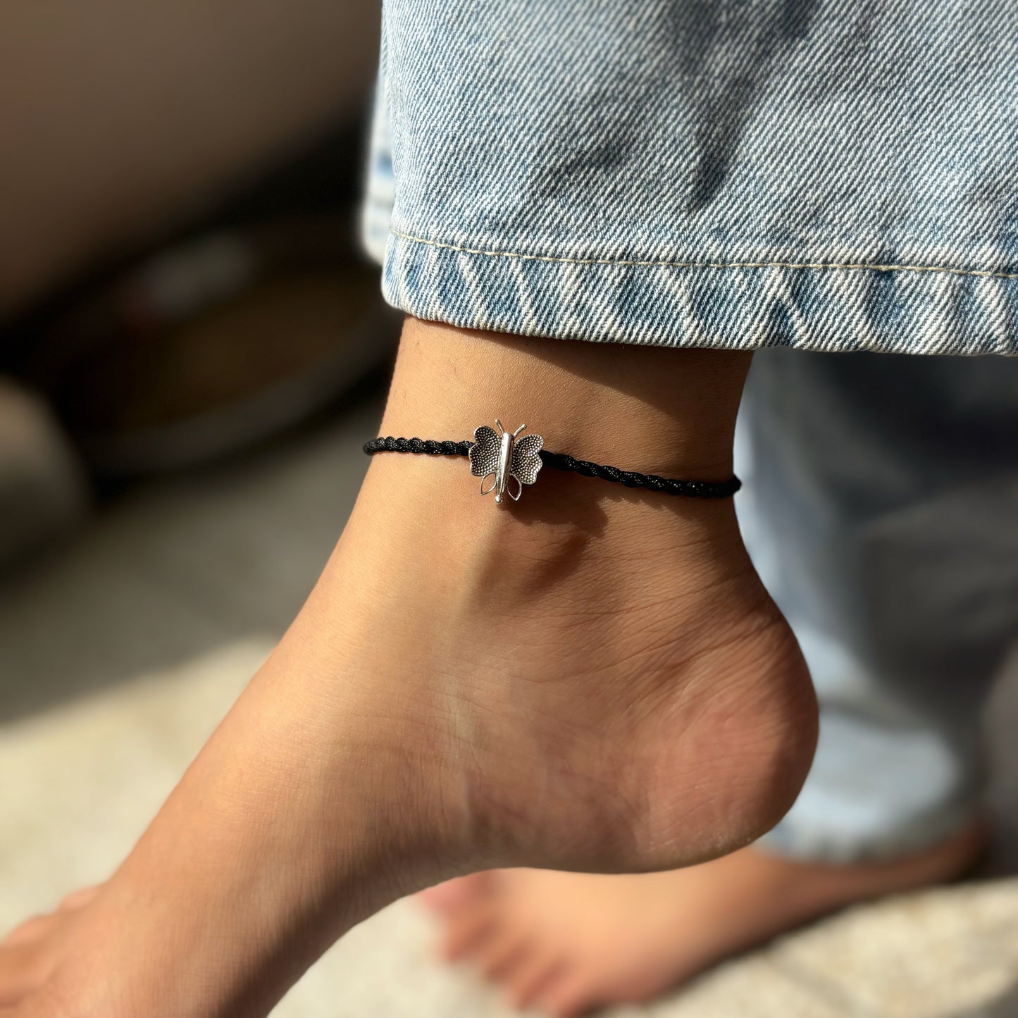 Silver Butterfly Nazarbattu Anklet