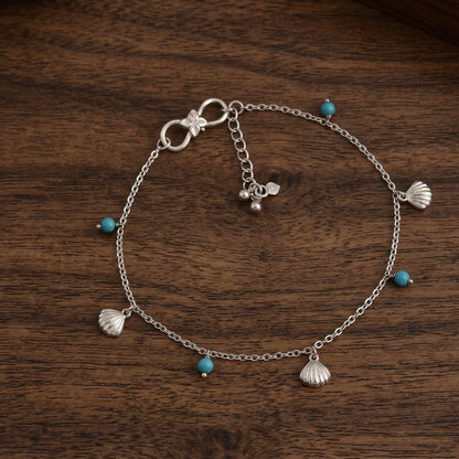 Silver Turquoise Shell Beach Anklet
