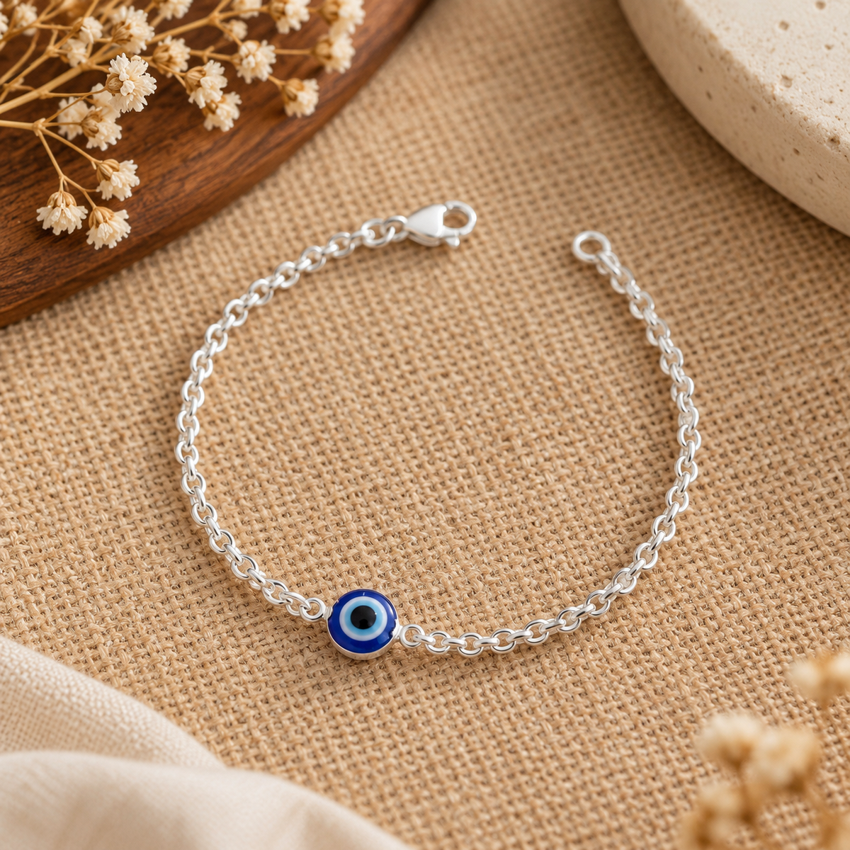 Silver Evil Eye Link Chain Bracelet