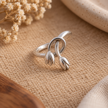 Silver Tulip Flower Ring