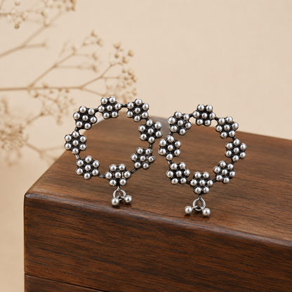 Silver Daisy Flower Bouquets Earrings With Bells