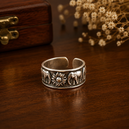 Silver Unisex Elephant Thumb Ring( Adjustable)