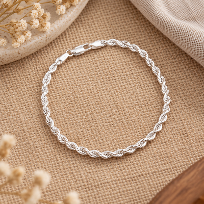 Silver Interlinked Rope Chain Bracelet