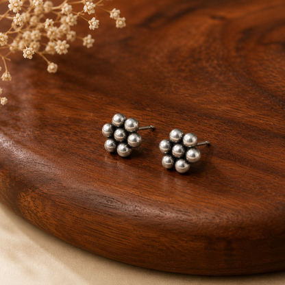 Traditional Silver Kudi Flower Stud Earrings