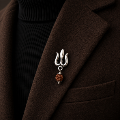 Silver trident Rudraksh Brooch
