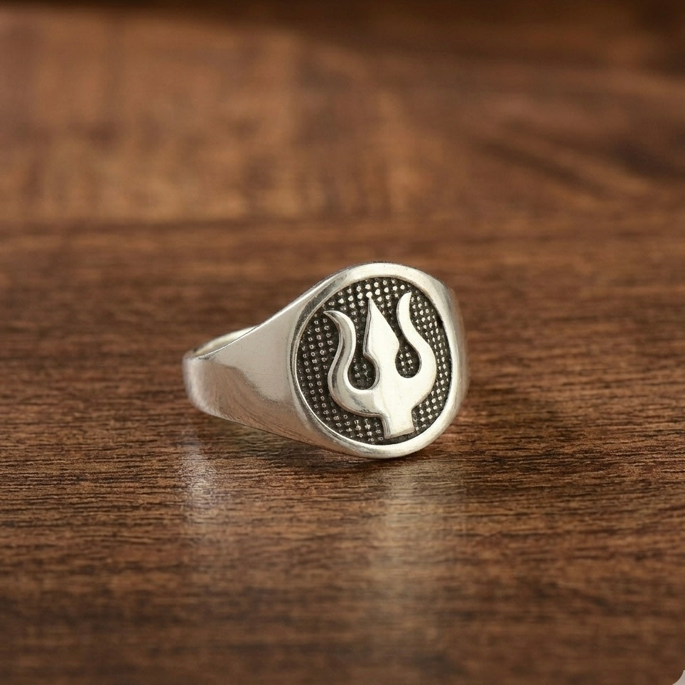 Silver Mahadev Trident Ring