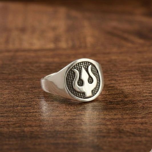 Silver Mahadev Trident Ring