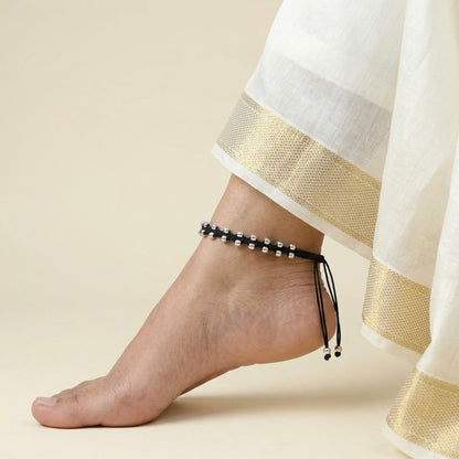 Silver Mystic Balls Nazarbattu Black Thread Anklet