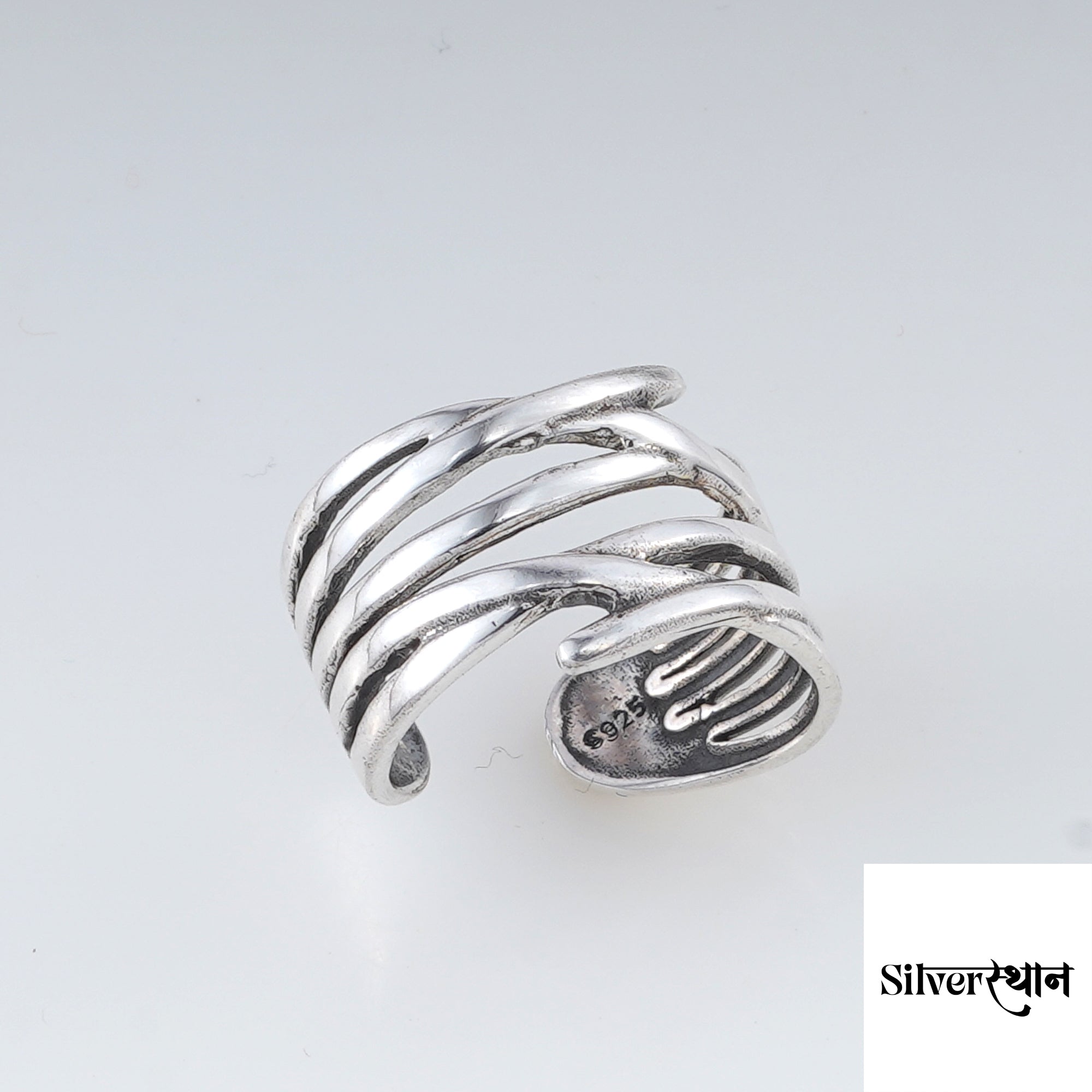Silver Waves Flow Ring | 925 Sterling Silver Adjustable Ring
