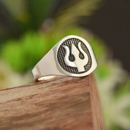 Silver Mahadev Trident Ring