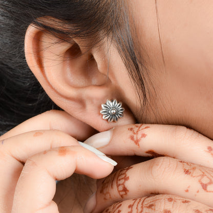 Silver Sun flower Stud Earrings