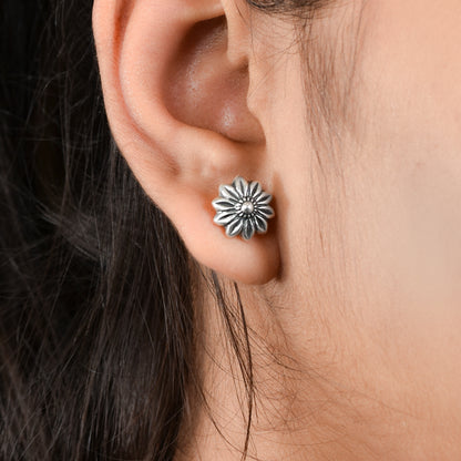 Silver Sun flower Stud Earrings