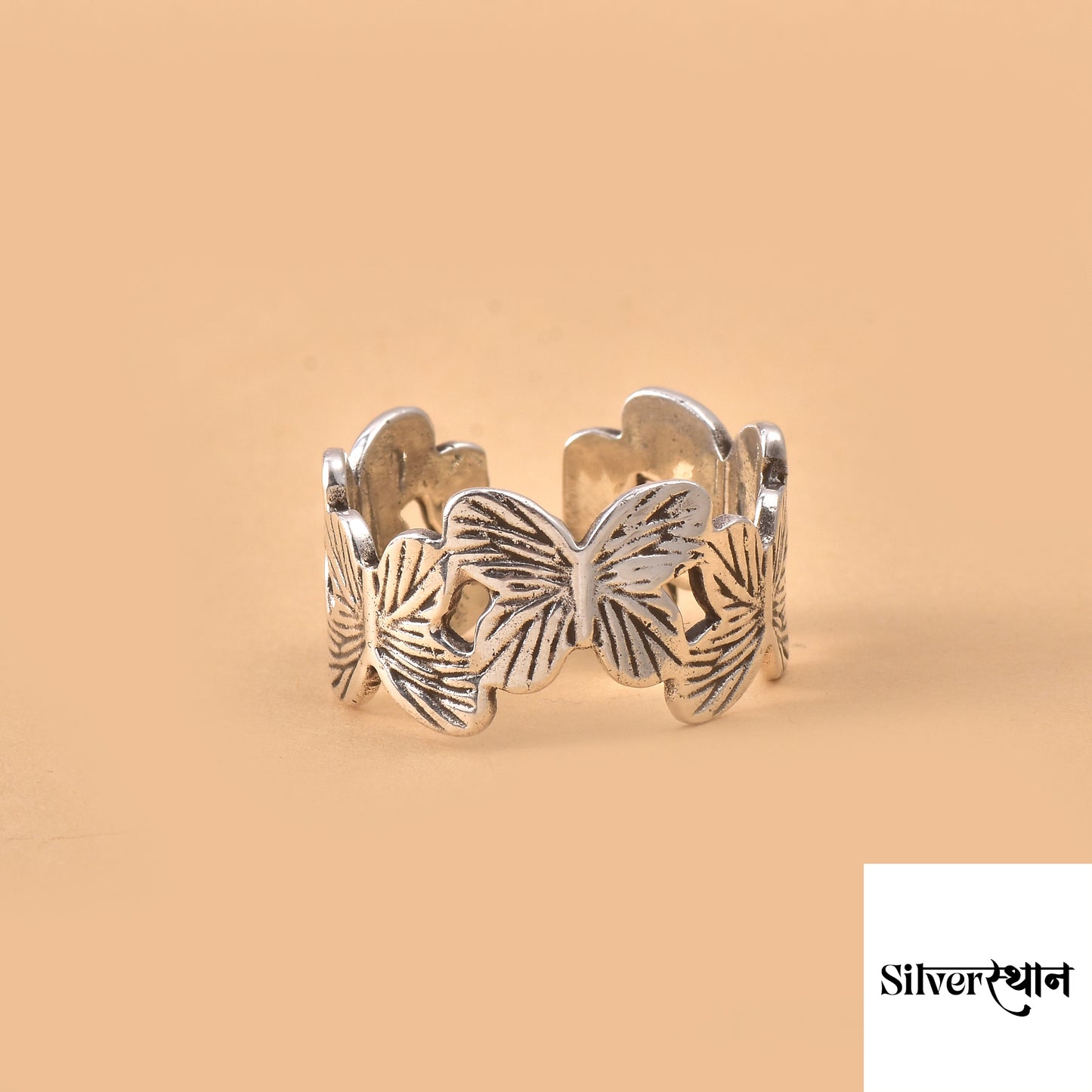 Silver Butterfly Band Stackable Ring