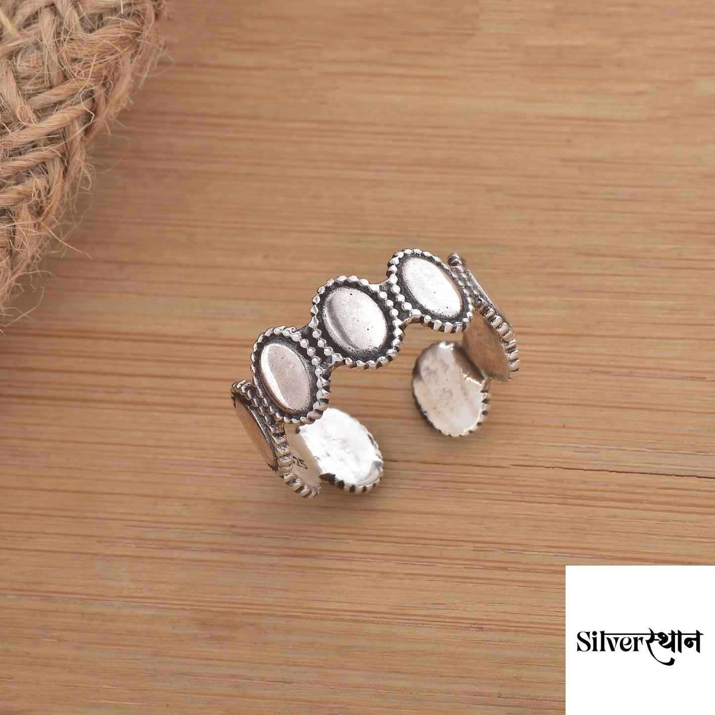 Silver Oval Charm Band Ring