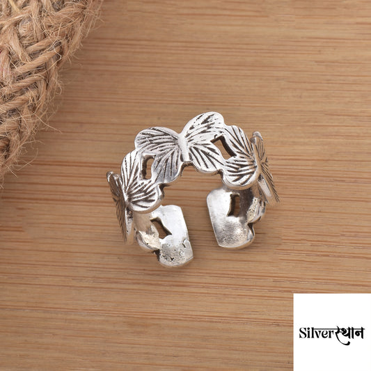 Silver Butterfly Band Stackable Ring