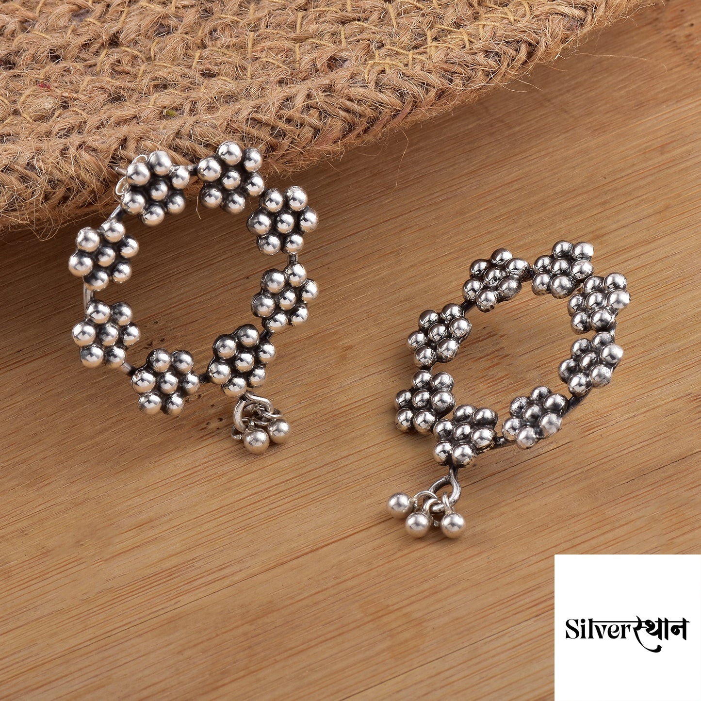 Silver Daisy Flower Bouquets Earrings With Bells