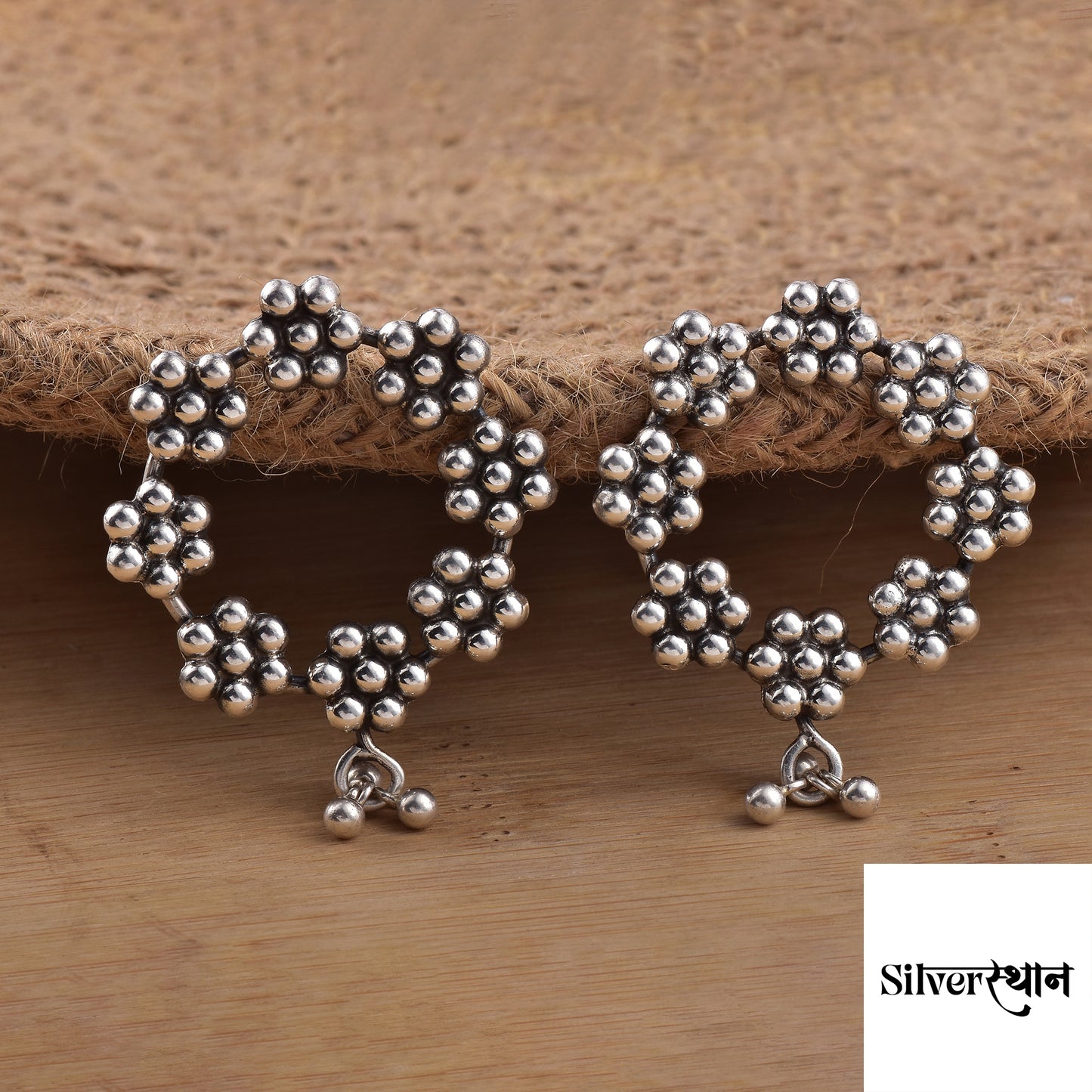 Silver Daisy Flower Bouquets Earrings With Bells