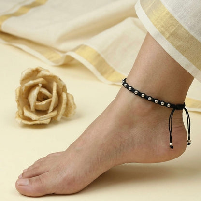 Silver Round Balls Nazarbattu Thread anklet