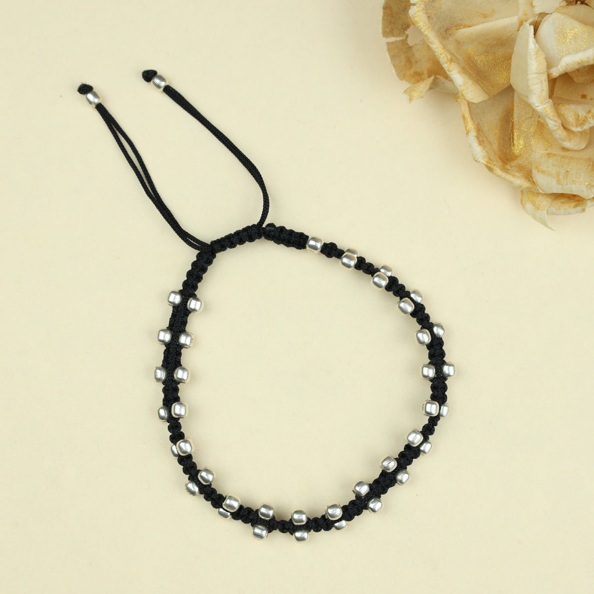 Silver Mystic Balls Nazarbattu Black Thread Anklet