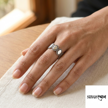 Silver Oval Charm Band Ring