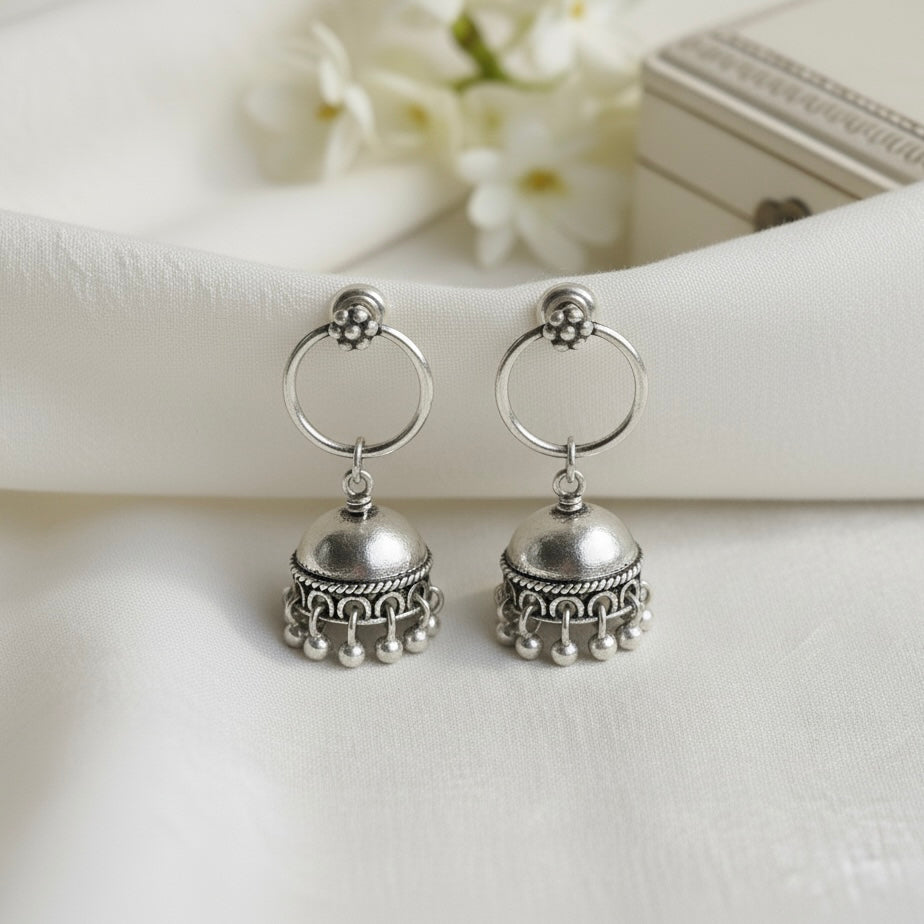 Silver Tinkling Bells Jhumka Earrings