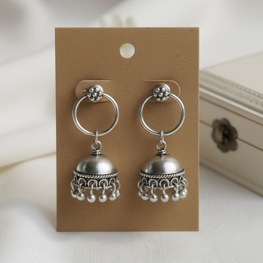 Silver Tinkling Bells Jhumka Earrings