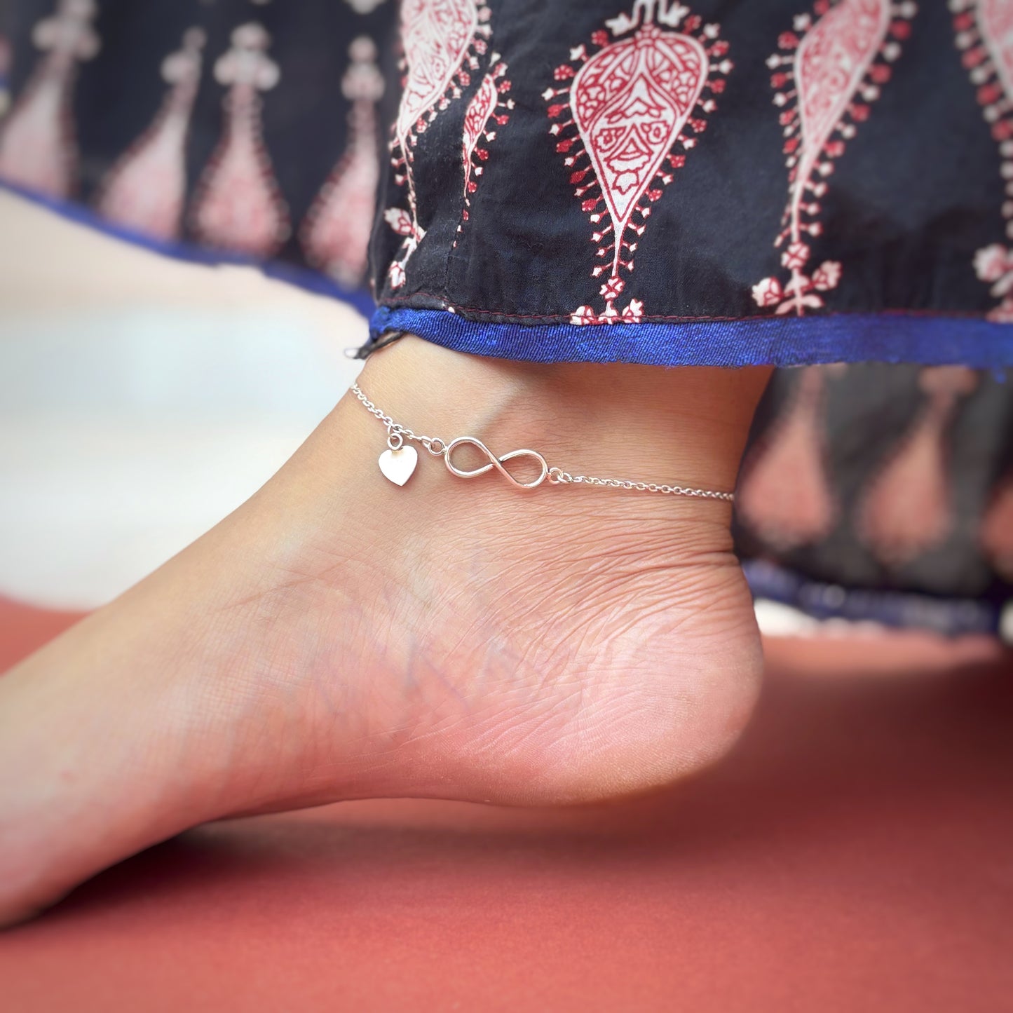 Silver Infinity And Heart Charm Anklet