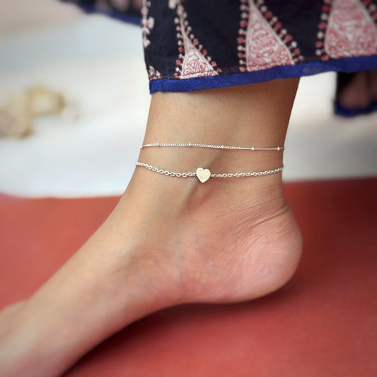 Silver Dual Chain Heart Anklet