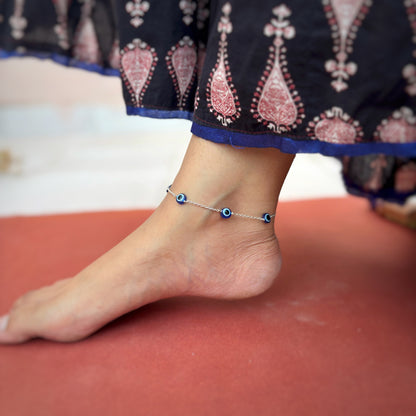 Silver Evil Eye beads Anklet
