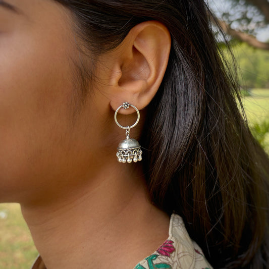 Silver Tinkling Bells Jhumka Earrings