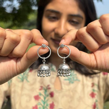 Silver Tinkling Bells Jhumka Earrings