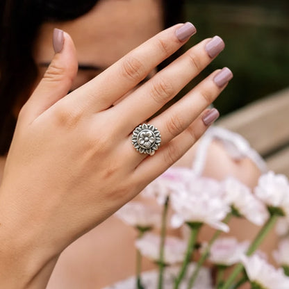 Silver Maharani Mandala Flower Ring