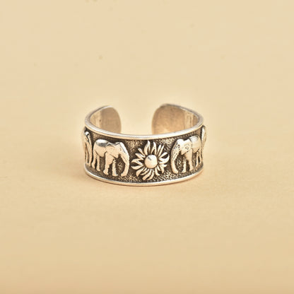 Silver Unisex Elephant Thumb Ring( Adjustable)