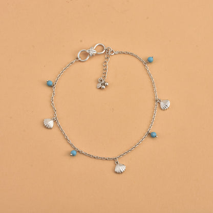 Silver Turquoise Shell Beach Anklet
