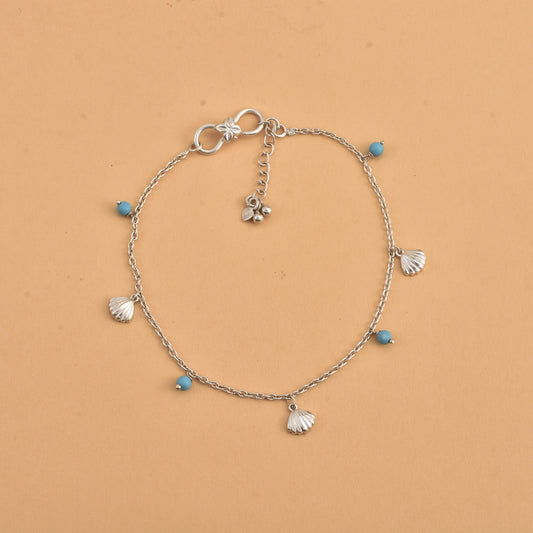 Silver Turquoise Shell Beach Anklet