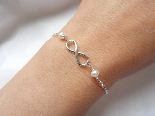 Silver infinity pearl bracelet