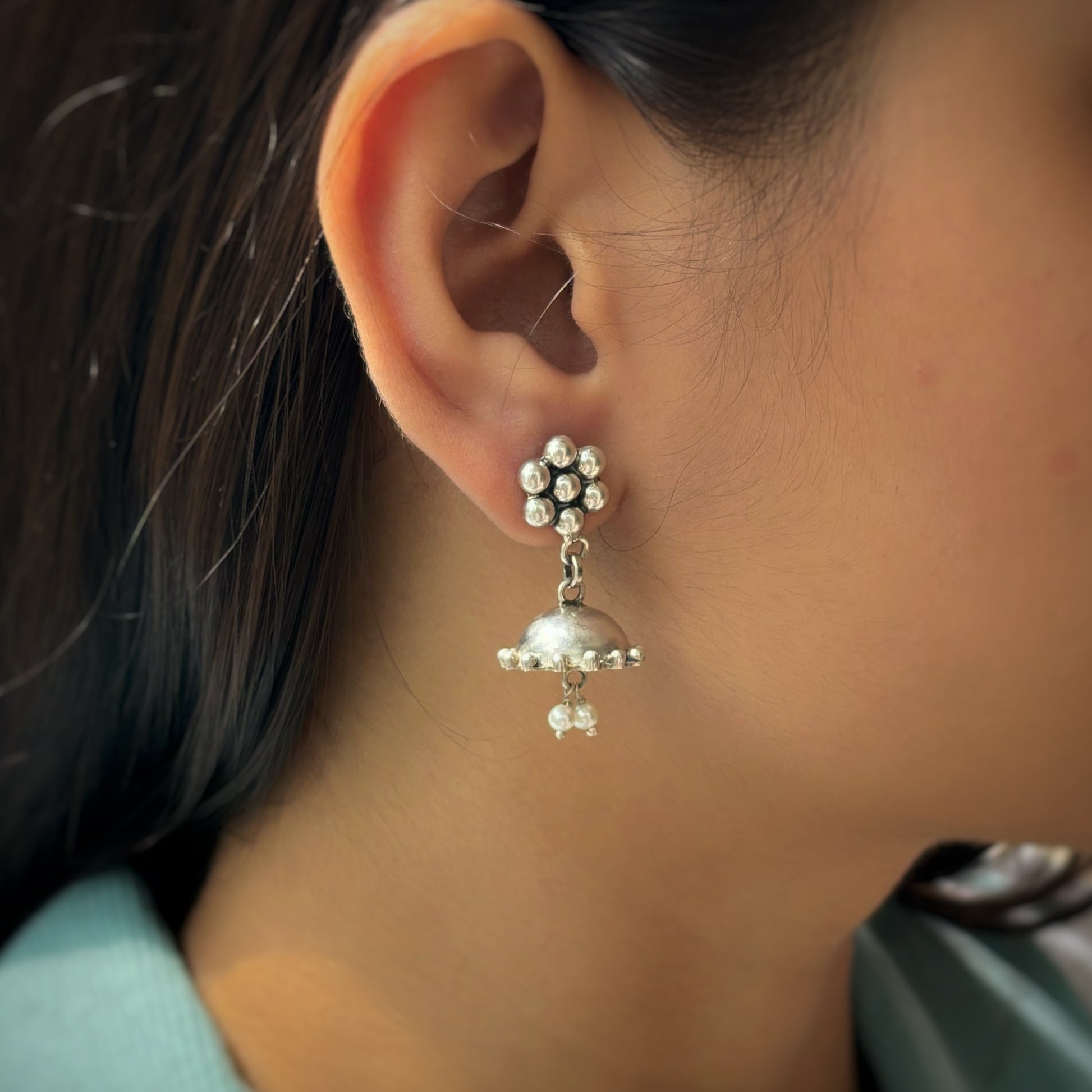 Silveristhan-Sterling silver jewellery-Silver simple flower jhumka earrings -Traditional wear jhumka-handmade jewellery-For womens