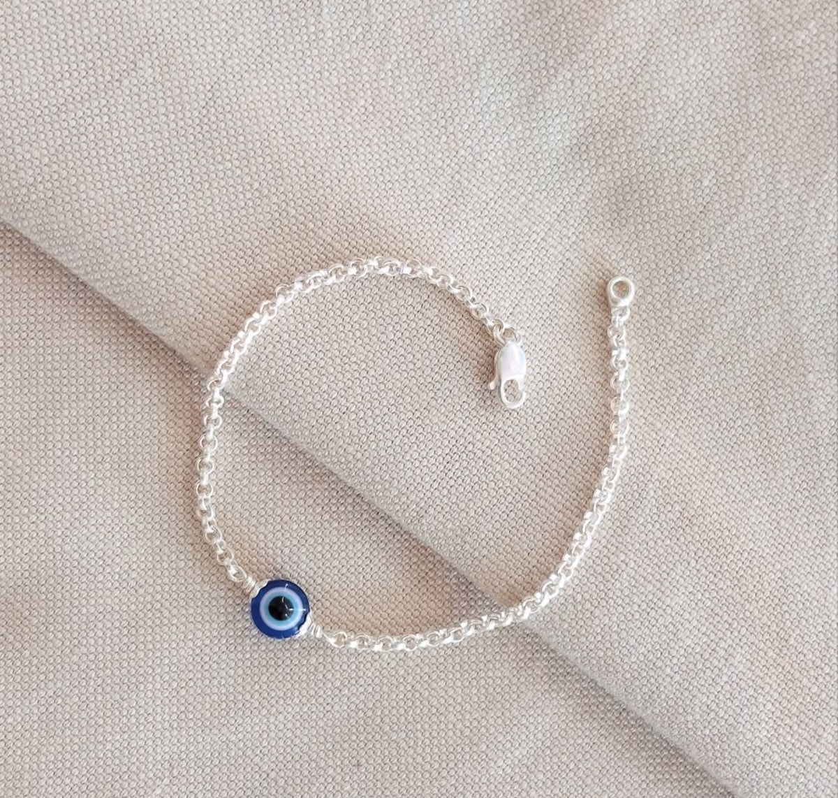 Silver Evil Eye Link Chain Bracelet