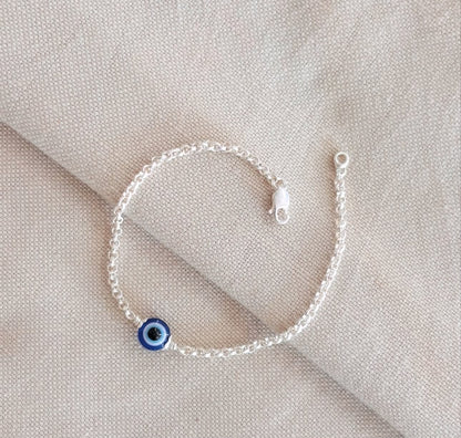 Silver Evil Eye Link Chain Bracelet