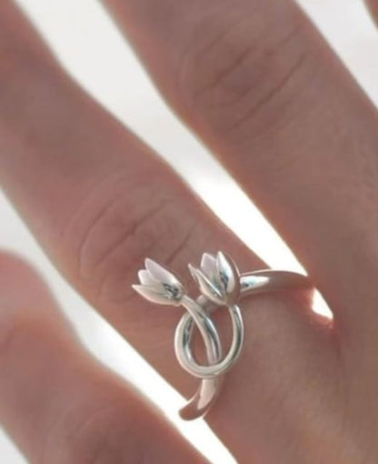 Silver Tulip Flower Ring